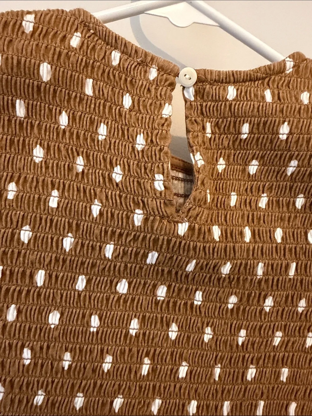 Crewcuts Girls' Tan Brown Polka Dot Long Sleeve Smocked Dress